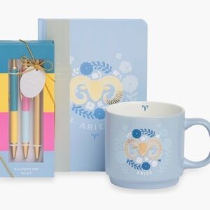Fringe Studio Aries Zodiac Blue Stationary Set Notebook, Coffee Mug, & Pens NWT